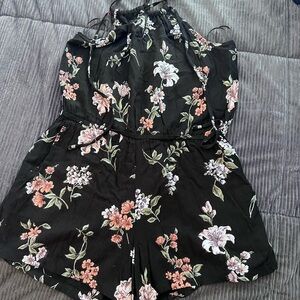 Angie Black Romper with Floral Design